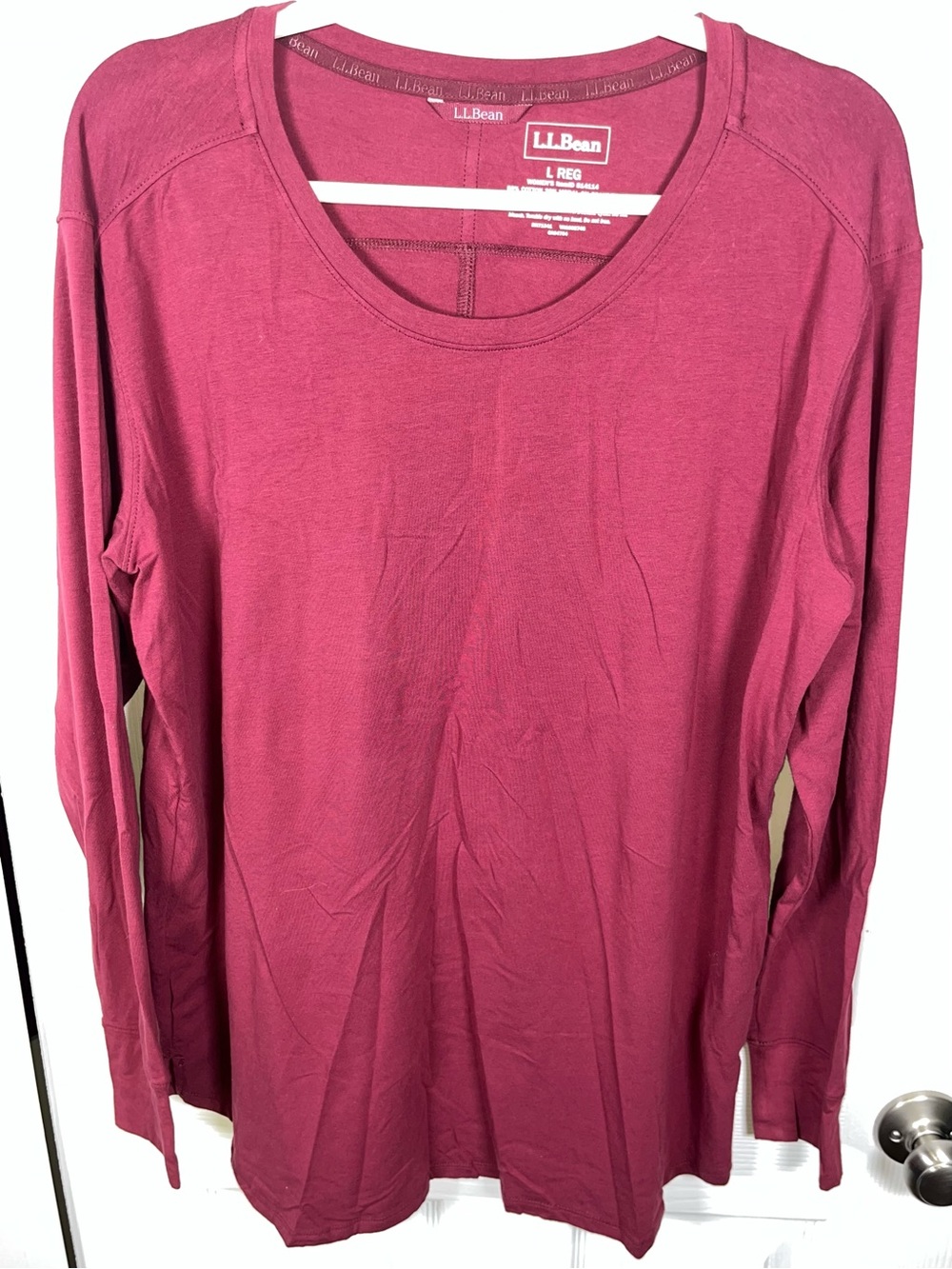 L.L.Bean Women's Shirt Long Sleeve Red Modal Stretch Crewneck 514114 Large L
